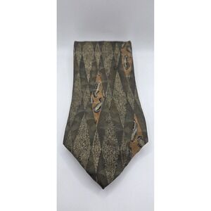 Avanzini Italy Silk Tie Mens Vintage Brown Gold Geometric Harlequin Paisley